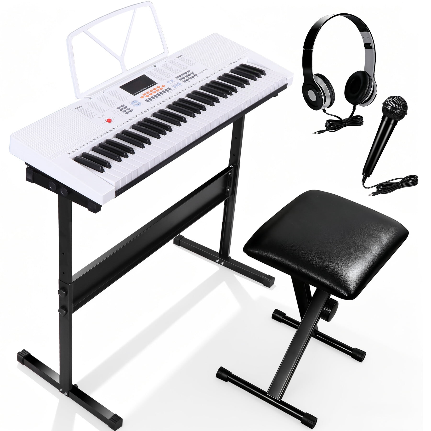 ZENSTYLE Electronic Keyboard 61 Key Electric Digital Music Piano Organ with Stand Headphones Microphone Portable White