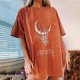 thumbnail image 2 of Camiseta de manga corta con cuello redondo y estampado de calavera de sol y luna informal a la moda para mujer Pompotops hkajfhjk458292, 2 of 4