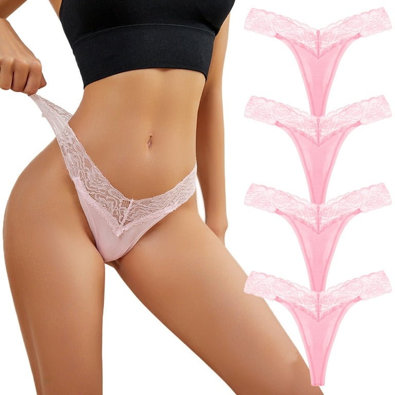 Shapewear Underwear Lace Solid Knickers Christmas Gift 4 Pieces Cotton  Cheeky Hipster Pink XXL 