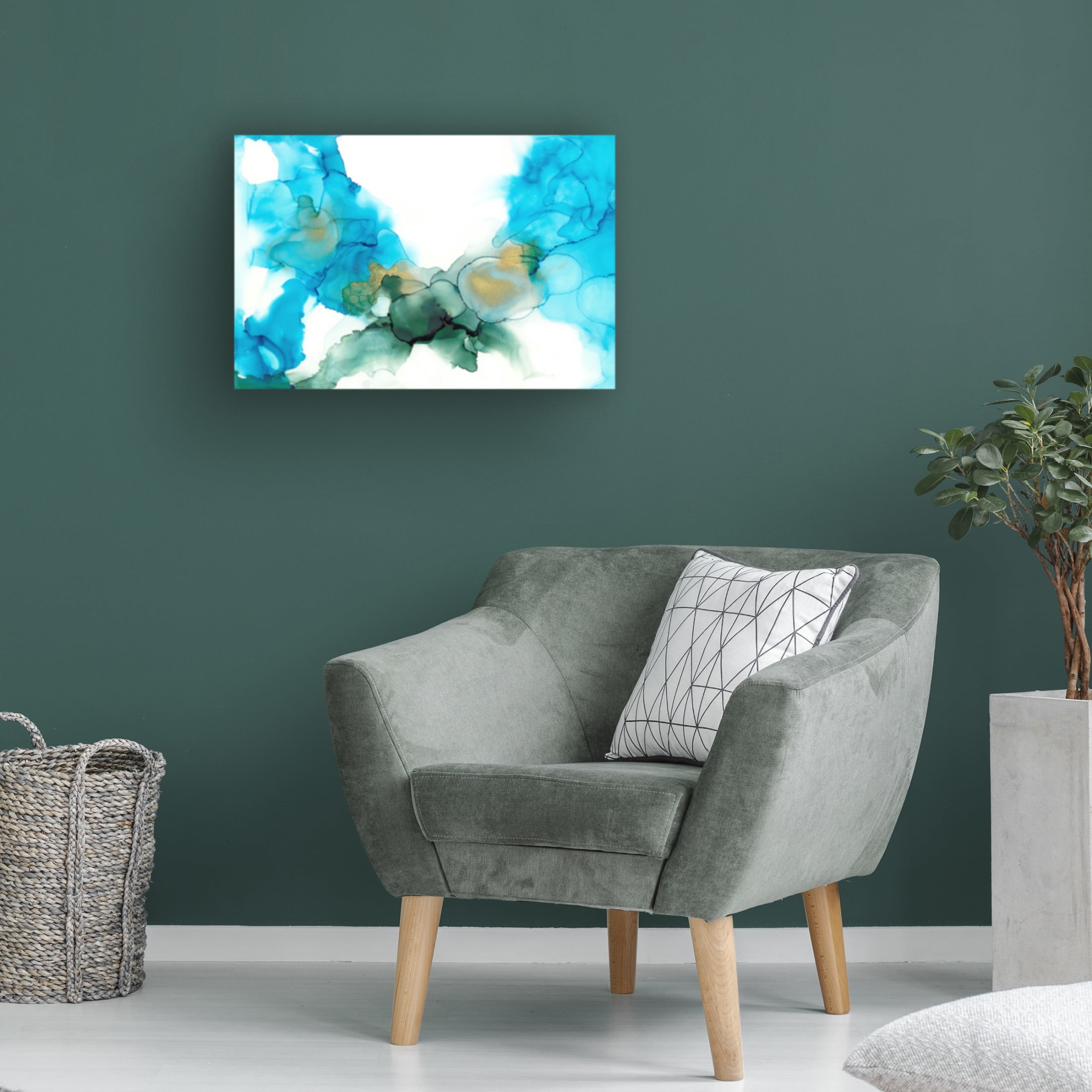 Canvas Wall Art - Jennifer Goldberger 'Aqua Bloom I' Wall Art for Living Room, Bedroom, or Office Décor by Trademark Fine Art - 32 x 22 Inches