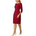 thumbnail image 4 of INSPIRE CHIC Women's 3/4 Sleeve Work Dress Boat Neck Elegant Pencil Sheath Dresses 2XL Dark Red, 4 of 6