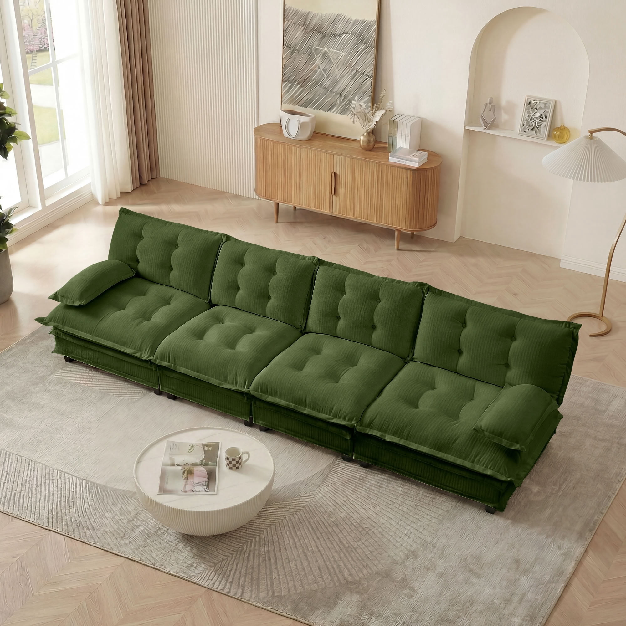 MAYEERTY 138 Inch Cloud Sectional Sofa, 4-Seater Chenille Modular Couch, Solid Wood & Metal Frame for Living Room Home Apartment