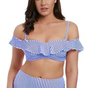 Freya Totally Stripe Underwire Padded Bardot Bikini (6552),36D,Cobalt - Cobalt,36D