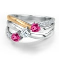 thumbnail image 3 of 925 Silver and 10K Yellow Gold Pink Created Sapphire and White Moissanite and Lab Grown Diamond Engagement Ring for Women | 1.32 Cttw | Heart Shape Gemstone September Birthstone | Size 5, 3 of 6