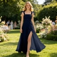 thumbnail image 4 of ITSAME Girls Smocked Slip Dress Square Neck Flowy Ruffle High-Low Hem Wedding Pageant Party Ball Gown Navy Size 10, 4 of 6