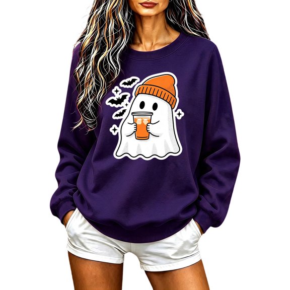 Enjoytime Womens Sweatshirts Halloween Print Long Sleeve Crew Neck Sweatshirts Fall Casual Funny Pullover Top