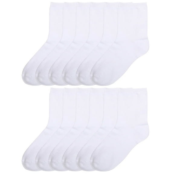 12 Pair Kid Crew Socks Unisex 2T-3T Toddler Children Girl Boy Soft Durable White