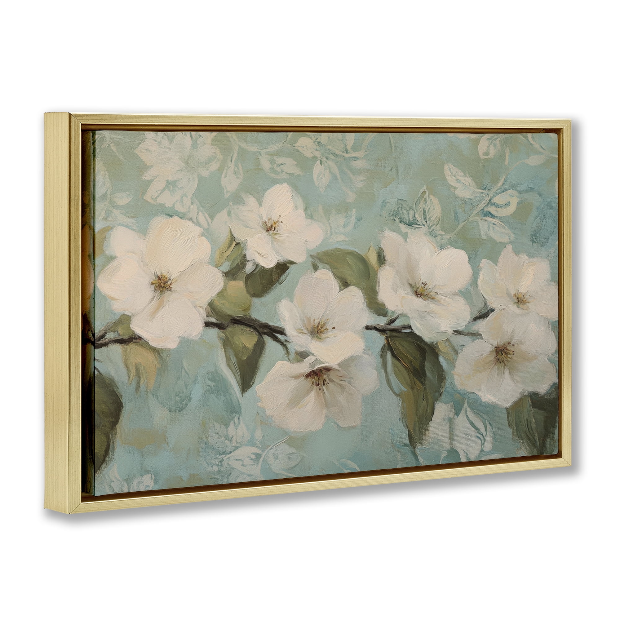 Stupell Industries Serene Flower Branch Blooms Gold Framed Floater Canvas Wall Art, design by Petal Prints Design