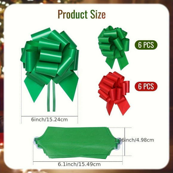 Dsseng 12pcs Large Christmas Bows for Gift Wrapping - 5” Wide Festive Red & Hunter Green Perfect for Presents Baskets Trees & Wine Bottles