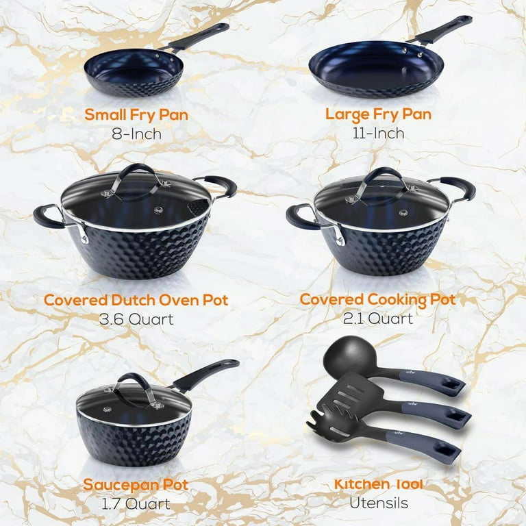 Elegant Diamond 11-Piece Aluminum Nonstick Cookware Set in Blue Elegant Diamond 11-Piece Aluminum Nonstick Cookware Set in Blue