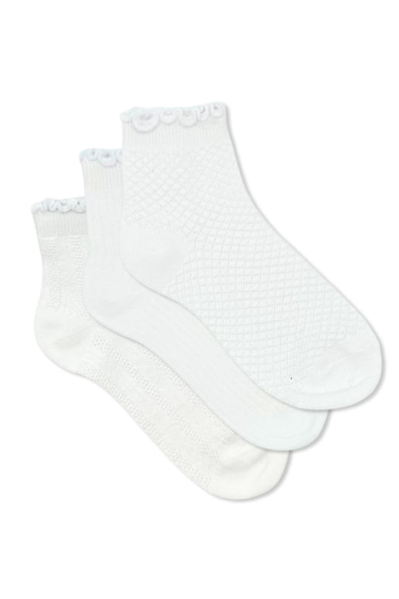 Girls' Textured Lettuce Edge Ankle Socks, 3-Pack, Sizes S-L