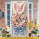 thumbnail image 4 of Cubierta de puerta de bienvenida de conejo, decoración de fondo de puerta de Feliz Pascua rosa, letrero de bienvenida para puerta de entrada de Pascua para recuerdos de fiesta de Feliz Pascua, 4 of 6