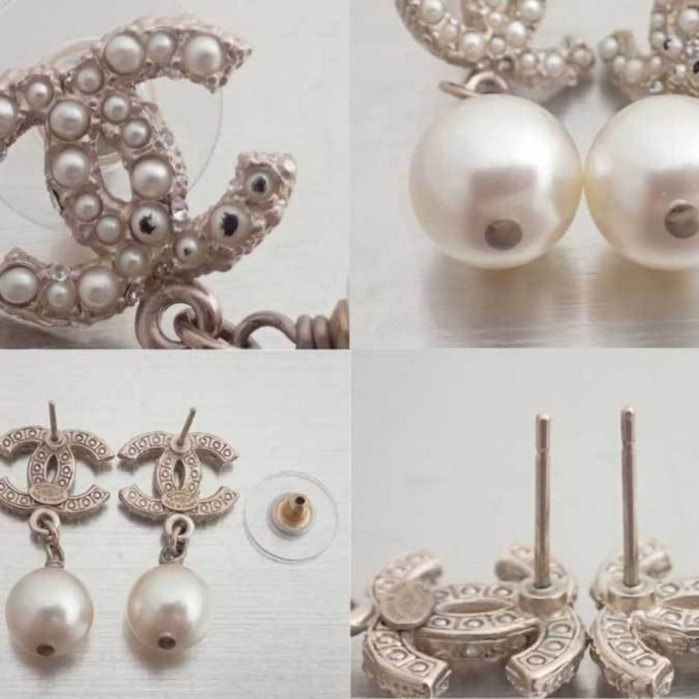Authenticated Used Chanel CHANEL Earrings Coco Mark Light Gold White Fake  Pearl Rhinestone Drop Women's 