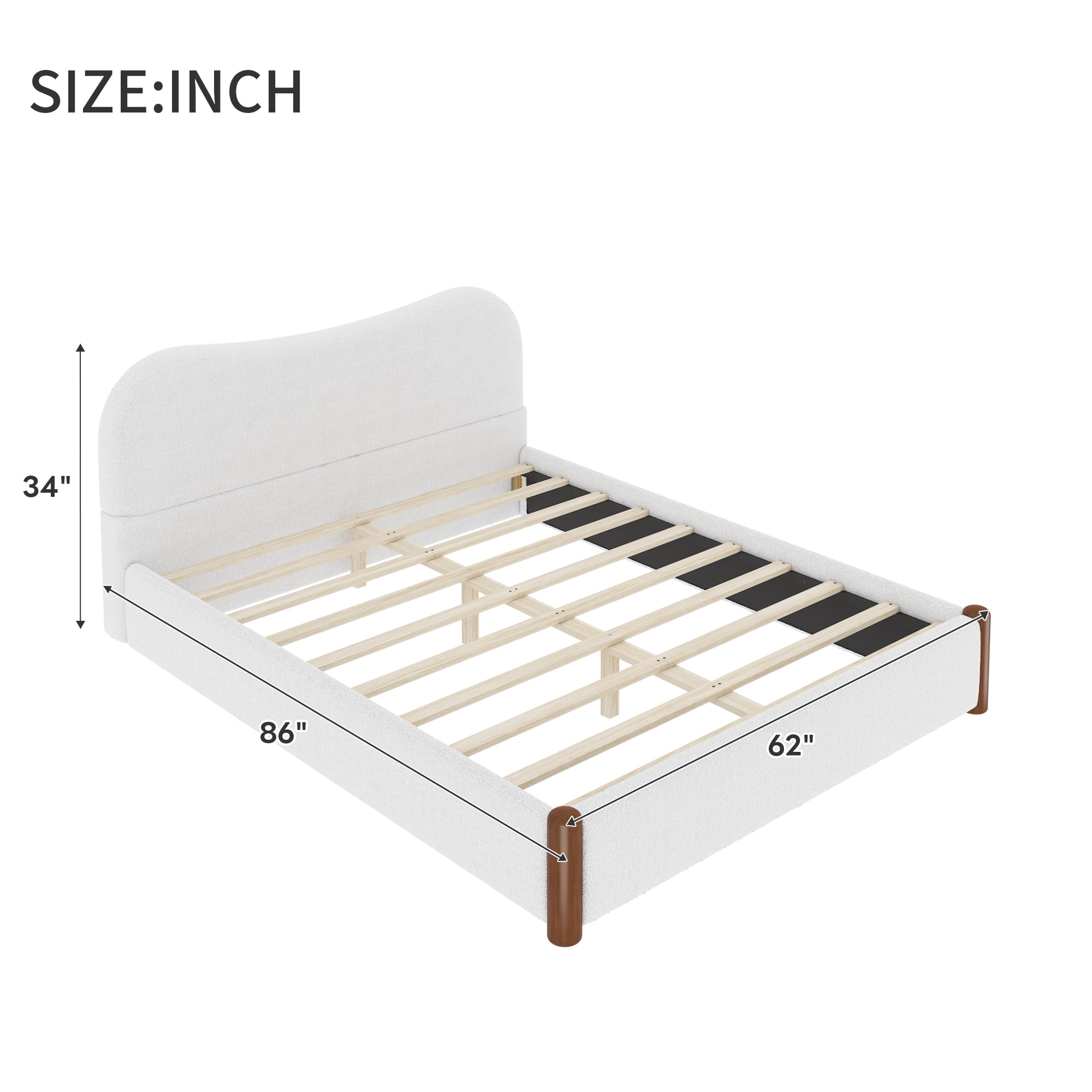 Euroco Upholstery Queen Size Platform Bed, White