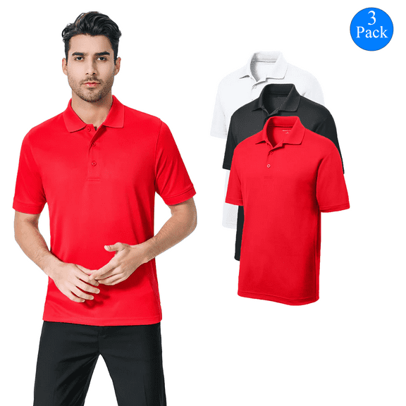 Zfeel Men's Mesh 100 Poly Short Sleeve Polo T-Shirt, Comfortable Pique Tee, Multicolor Shirt, Bulk Pack of 3, S