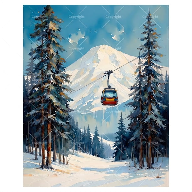 Winter Landscape Paint by Numbers Kit for Adults - DIY Ski Lift