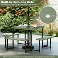 thumbnail image 4 of Yardi Yarda Outdoor Square Picnic Table Bench Set for 4-8 People, Table Bench Set with Umbrella Hole for Outdoor as Yard, Green, 4 of 12
