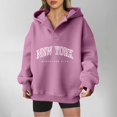thumbnail image 2 of Sweatshirts for Women Trendy Fall Oversized Hooded Long-sleeved Batwing One Shoulder Half Zip Graphic Leisure Cotton Hoodies Hoodie(Pink,M), 2 of 4