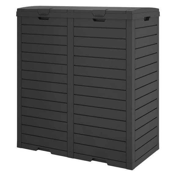 LHBcraft 62 Gallon Outdoor Trash Can, Waterproof Garbage Can with Tiered Lid and Drip Tray, Resin Outside Trash Bin for Patio, Backyard, Deck