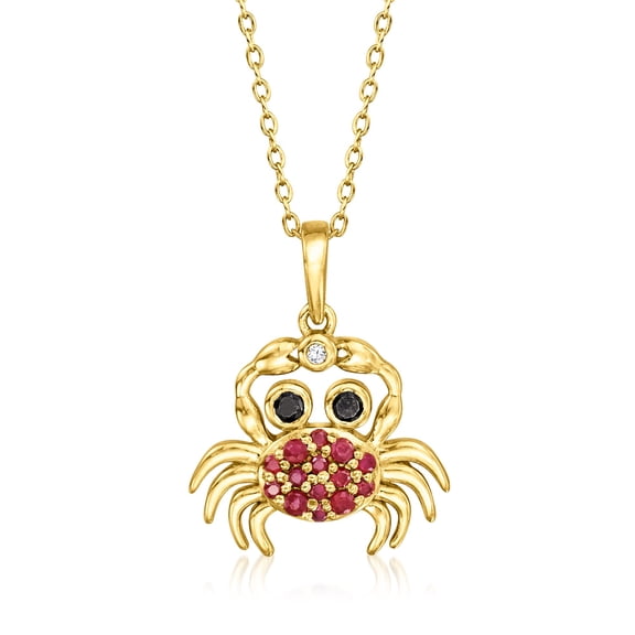 Ross-Simons 0.30 ct. t.w. Ruby and .10 ct. t.w. Black Spinel Crab Pendant Necklace With Single Diamond in 18kt Gold Over Sterling, Women's, Adult