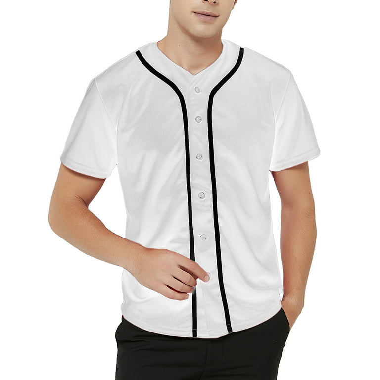 Toptie Men's Baseball Jersey Plain Button Down Shirts Team Sports Uniforms-white Black-2XL