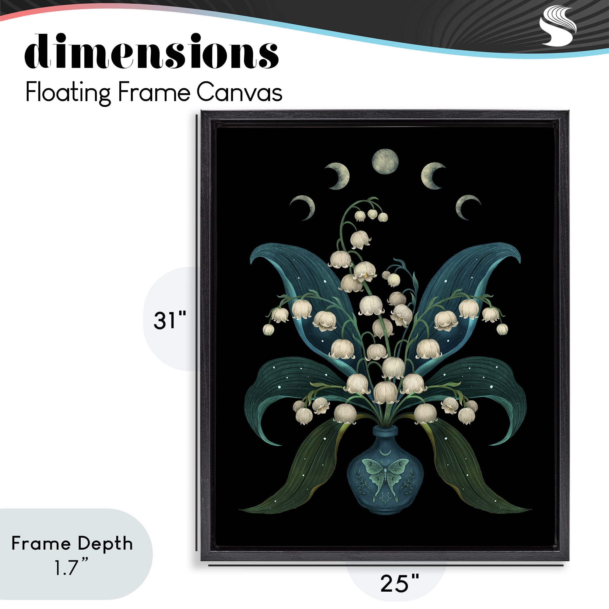 Stupell Industries Lunar Lily Of Valley Black Framed Floater Canvas Wall Art, design by Episodic Drawings
