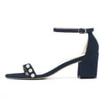 thumbnail image 2 of YDN Women Elegant Round Open Toe Pearl Studded Single Strap Sandals Ankle Buckle Strap Block Low Heels Dressy Shoes Size 10.5 Navy, 2 of 4
