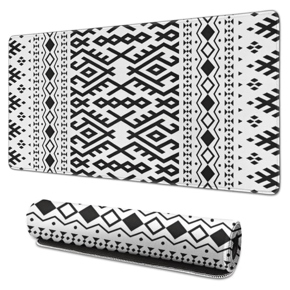 Long Mouse Pads for Desk,Black Geometric Striped Pattern Desk Mats on Top Of Desks, Desk Mouse Pad Extra Large with 3mm Non-Slip Base and Stitched Edge for Gaming,Office,Work,Home 31.5"x15.7"