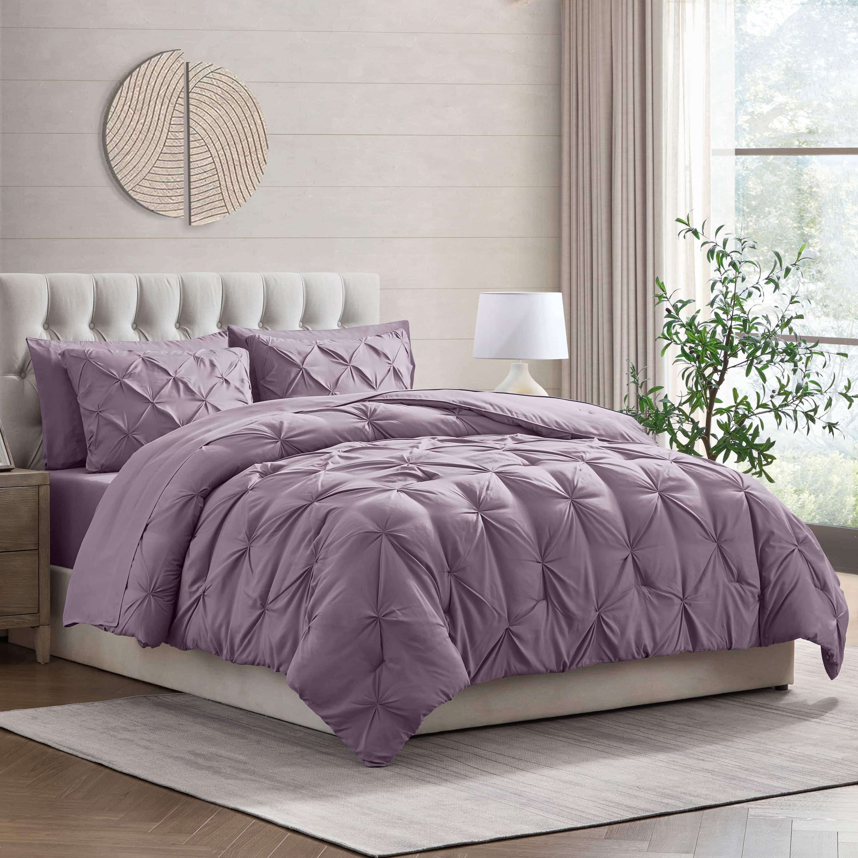 LammaLoe Twin XL Comforter Sets, 5 Piece Bed In A Bag Pintuck Bedding Sets, Dusty Purple