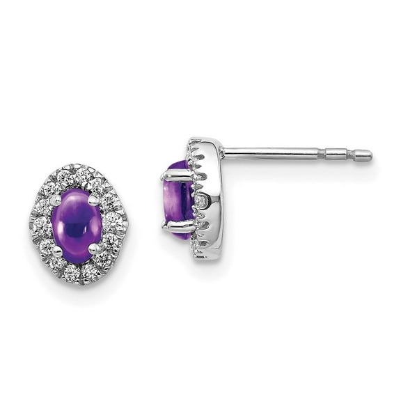 Auriga 14k White Gold Diamond Cabochon Amethyst Stud Earrings for Women (L- 0.28 inch, W- 0.24 inch)