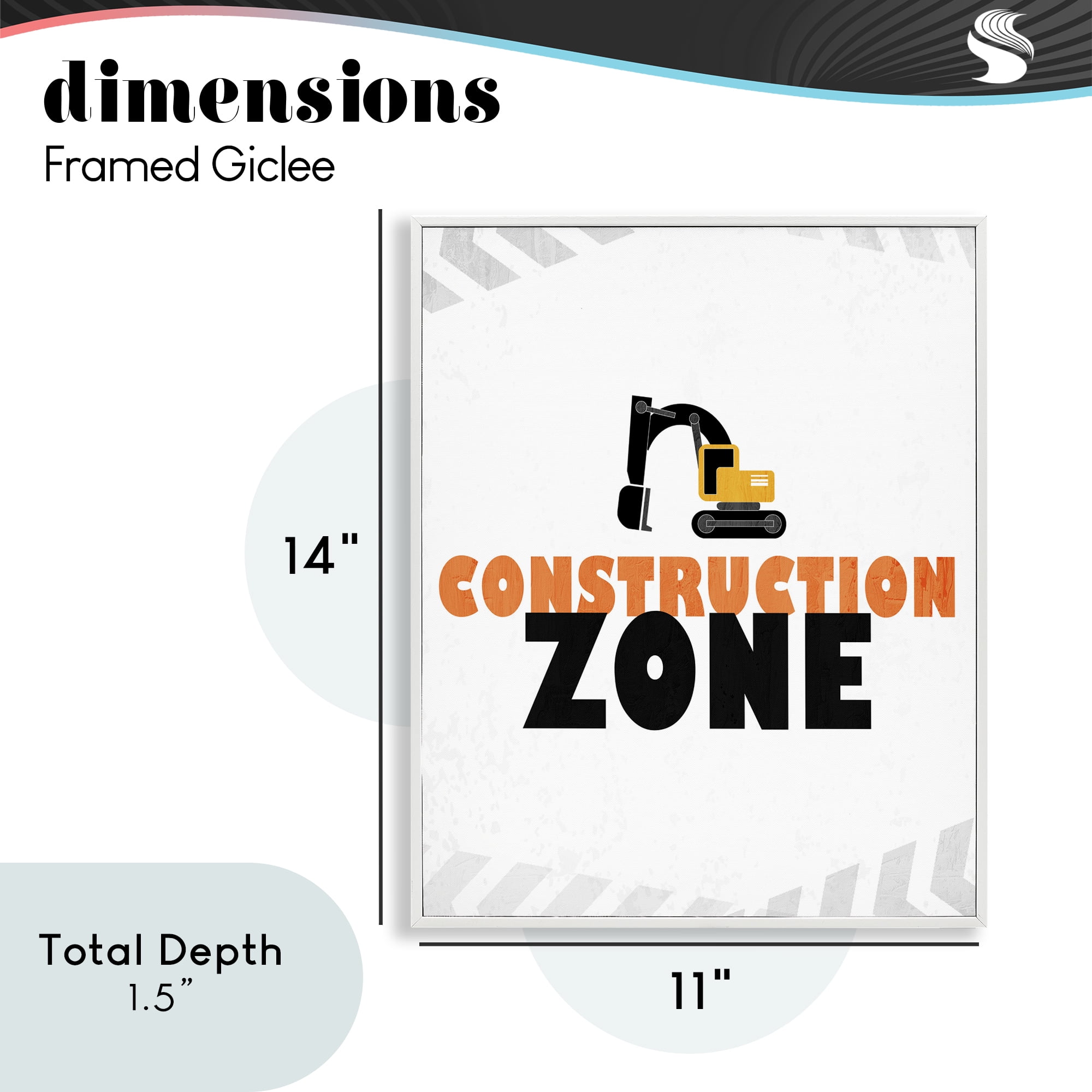 Construction Zone Minimal White Framed Giclee Art, design by Kim Allen