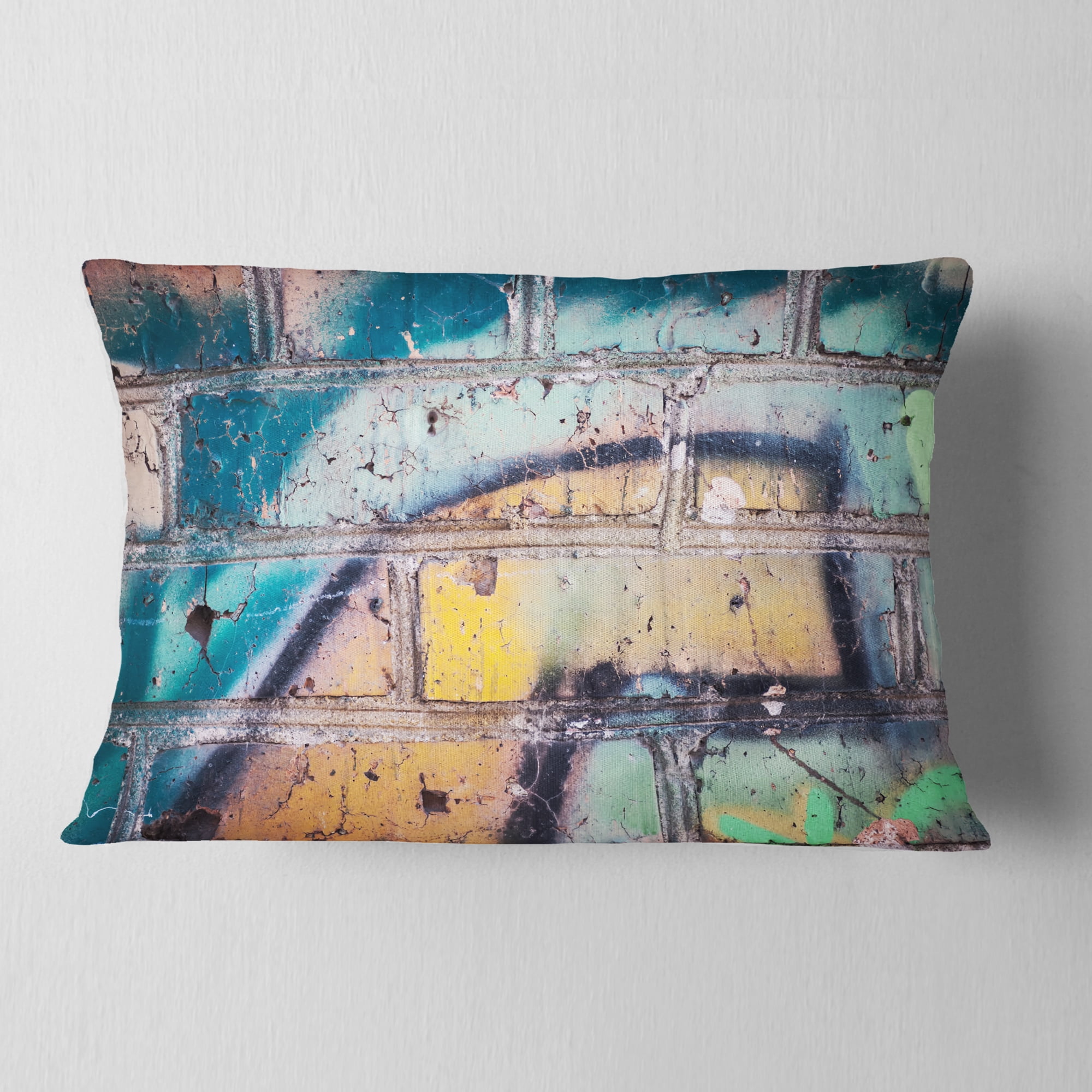 Designart Old Brick Graffiti - Street Art Throw Pillow - 12x20