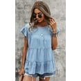 thumbnail image 4 of Hauts pour Femmes Décontractés à Pois Suisses Manches Courtes à Volants Chemise Tunique Ample, 4 of 6