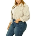 thumbnail image 4 of Unique Bargains Women's Plus Size Long Sleeve Jean Jacket Button Cropped Denim Jacket, 4 of 7