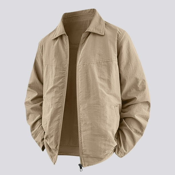 Blusa y camisa de manga larga con cuello vuelto para hombre, moda masculina, fina, color liso, manga larga, cuello, botón, bolsillo, abrigo grande, poliéster, parte superior