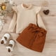 thumbnail image 3 of Gibobby mini faldas de mujer Camiseta de cuello de punto acanalado de manga larga con volantes para niñas pequeñas, Tops, conjuntos de falda con pajarita sólida(Blanco， 1-2 Años), 3 of 5