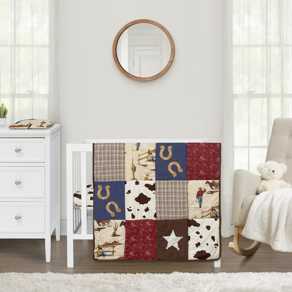 Sweet Jojo Designs Wild West Cowboy Red Blue and Brown 3 Piece Mini Crib Bedding Set