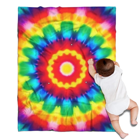 Rainbow Tie Dye Circular Pattern Blanket,Comfortable Soft Flannel Throw Blanket,All Season,Warm Lightweight Blankets for Sofa Bed Couch Living Room Chair,30"x40"