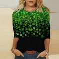thumbnail image 2 of St Patrick's Day T Shirt for Womens Green Leaf Print Irish 3/4 Sleeve Loose Pullover Tops, 2 of 5