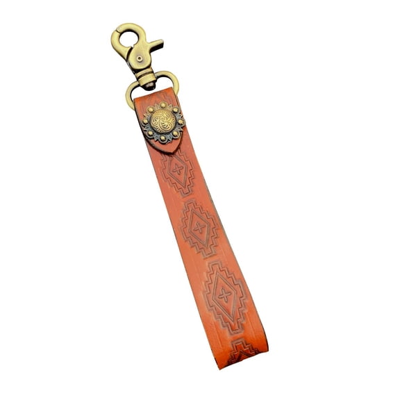 Showman Leather Keychain Wristlet w/ Stamped Aztec Design