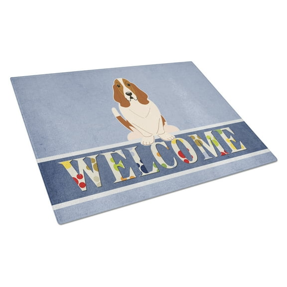 Caroline's Treasures Basset Hound Welcome Glass Cutting Board Large