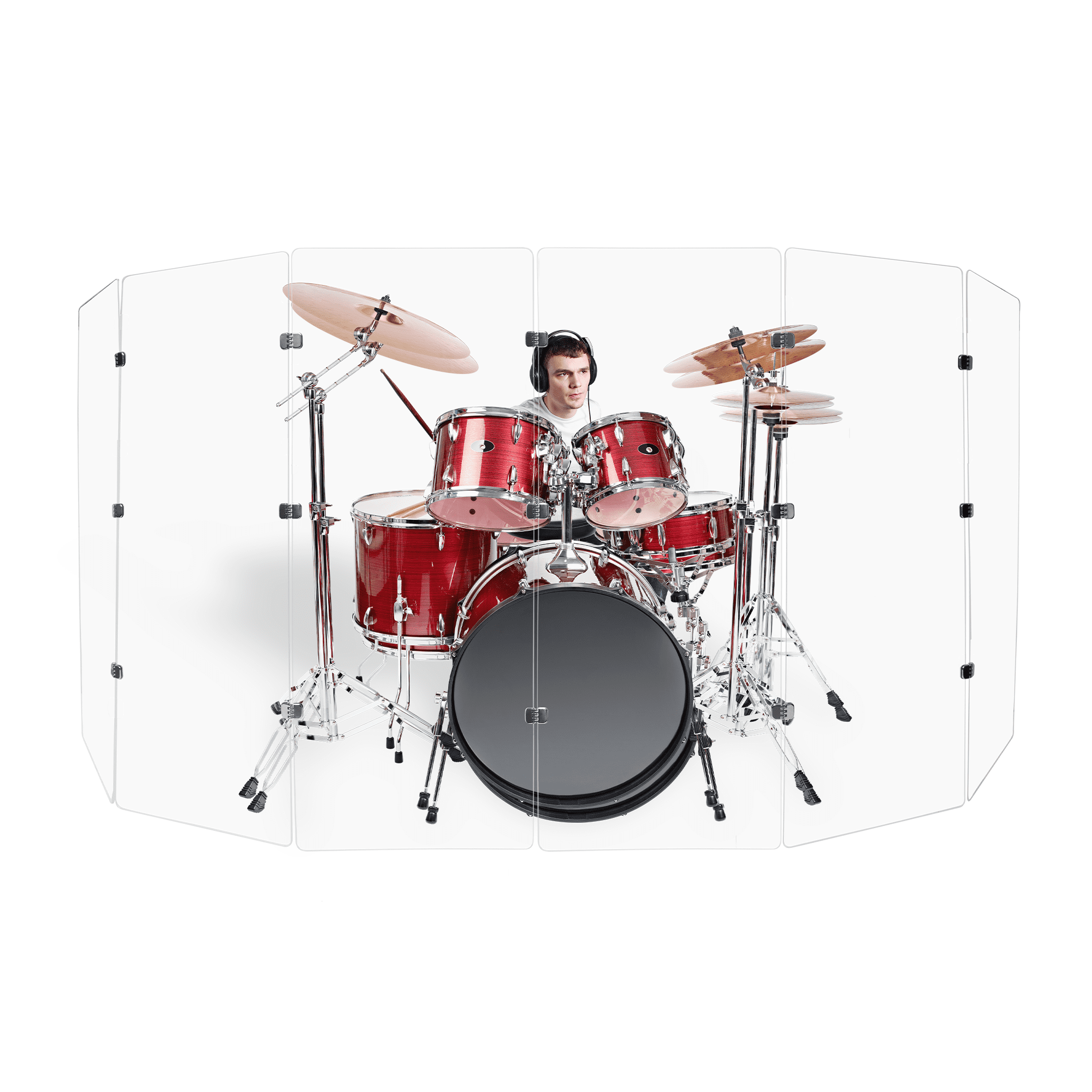 PENNZONI Drum Shield, 3 Panels & Deflectors w/ Chrome Hinges, 5 ft Clear Acrylic Panels