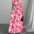 thumbnail image 7 of JoveMarine Summer Dresses for Women 2026 Floral - Print V-Neck Long Waist Cinching Flowy Maxi Dress with Elastic Back for Beach Resort,Pink 2XL, 7 of 7