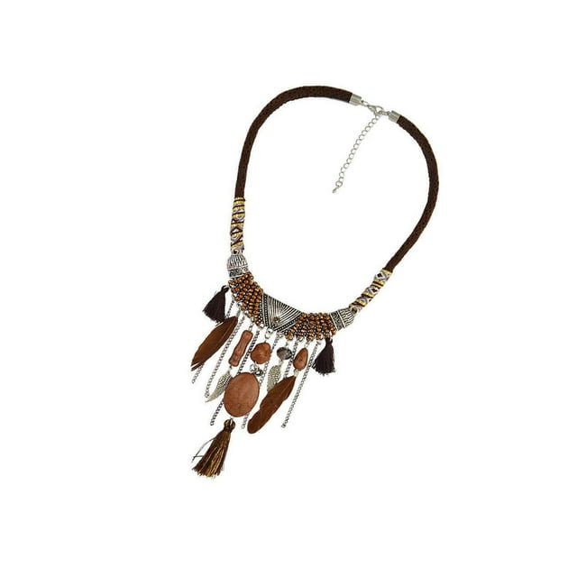 Bijoux Vintage Collier Ras-du-Cou à Pompons Turquoise Bijoux de Mode Collier Statement Bohème Turquoise Brun