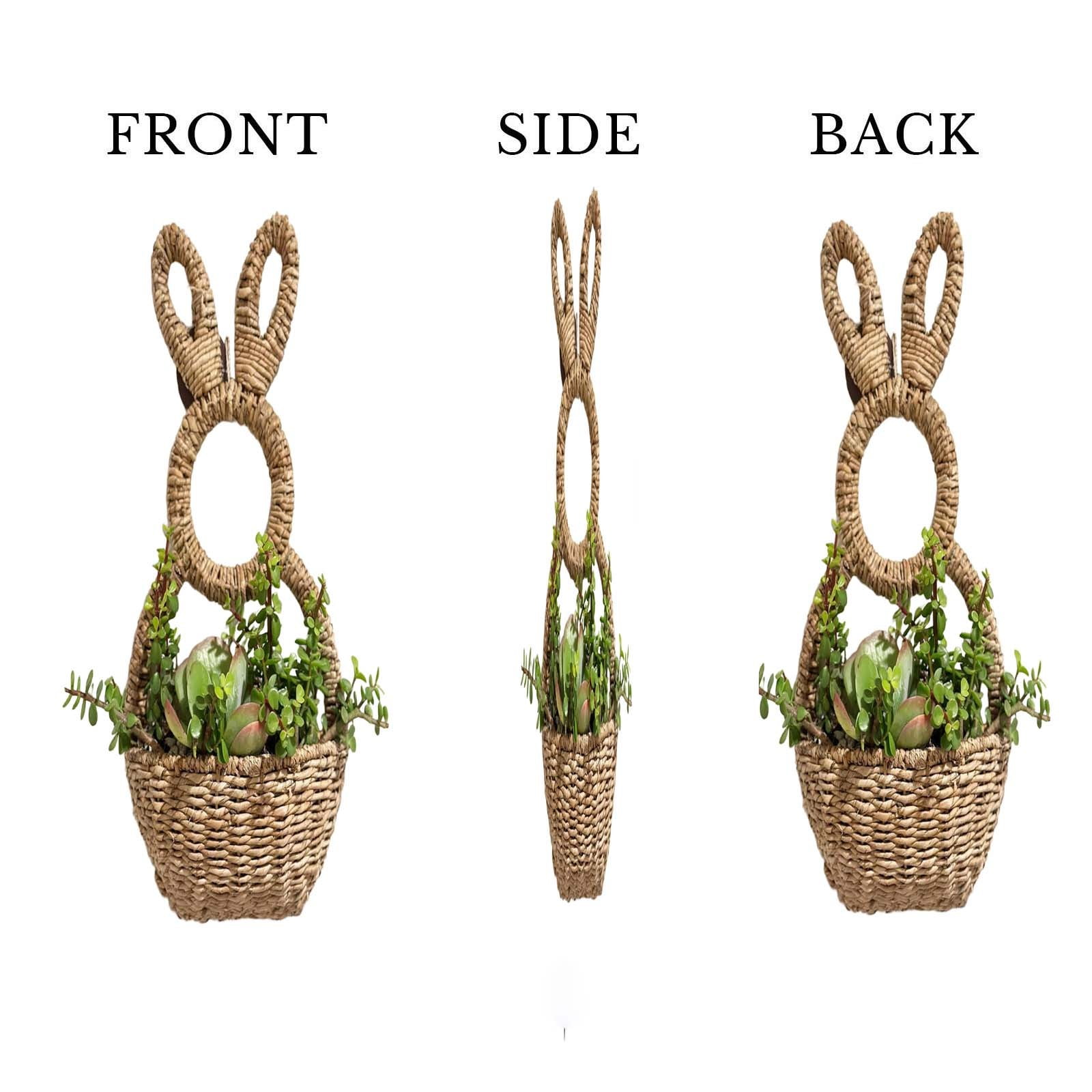 ZZAIXHL Bunny Basket Hanging Wall Pocket Spring Decor - Hand Woven Wicker Easter Basket - Bunny Hanging Ornament, Wicker Easter Baskets Rabbit Statue Spring Wreath for Front Door