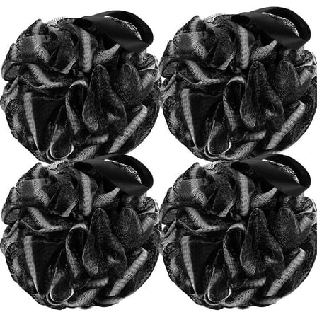 Bath Loofah Shower Sponge Body Back Scrubber Soft Mesh Shower Puffs Exfoliating Loofa for Women & Men Bath Accessories Cleaning Tool (4Pack 50G Black, Black)