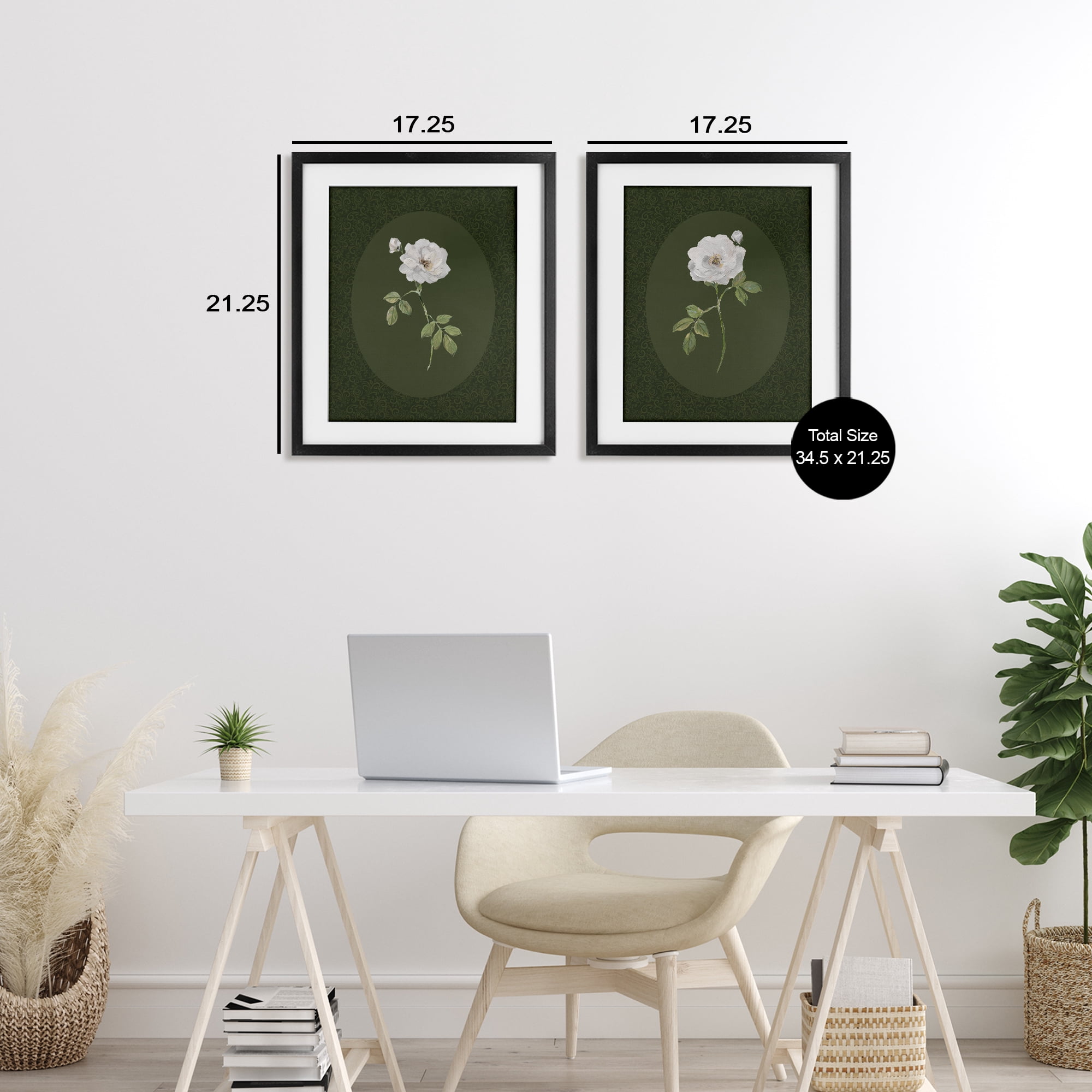 Stupell Industries Ornate Rose Studies over Emerald 2 Piece Black Framed Print Under Glass Set, design by Sally Swatland