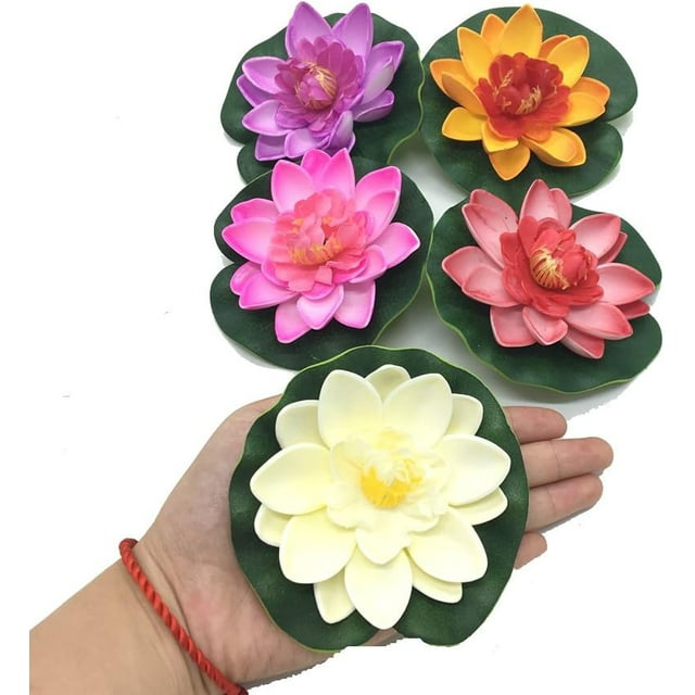 Pomeat 5 Pcs Floating Artificial Lotus Flowers Decor Floating Pond Decor Water Lily Home Decoration