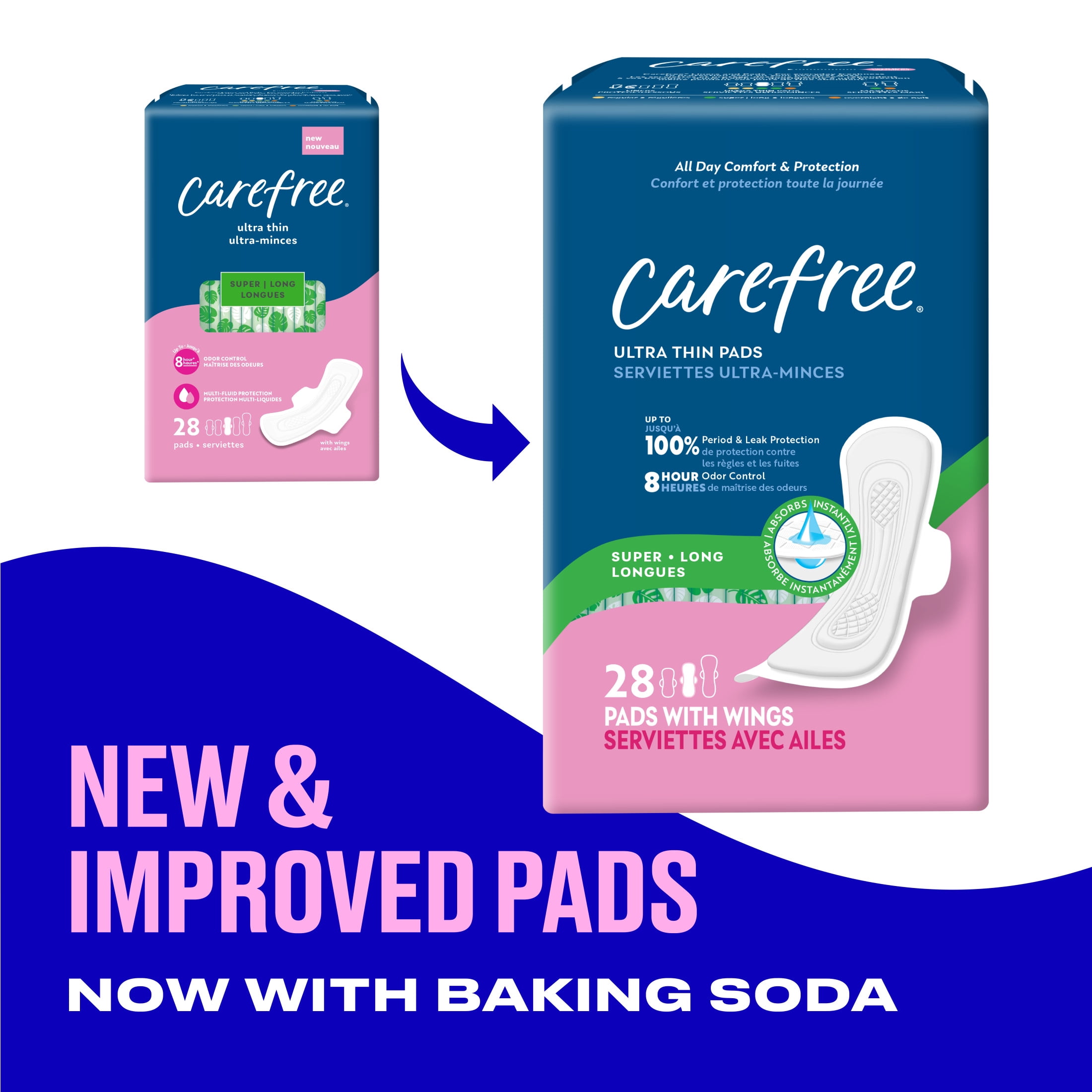 Carefree Ultra Thin Pads with Wings, Super, Long, 28 Count