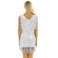 thumbnail image 5 of JanJean Womens Latin Dance Sleeveless Shiny Sequins Tassels Dress 1920s Flapper Tango Ballroom Dance Silver M, 5 of 7